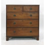 Late 19th /early 20th century square front chest, two short over three long drawers, bracket