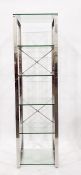 John Lewis narrow glass and chrome shelving unit, 6 tier glass shelves on a chrome frame, 49.5 x