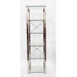 John Lewis narrow glass and chrome shelving unit, 6 tier glass shelves on a chrome frame, 49.5 x