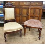 Victorian mahogany-framed bedroom chair with rectangular upholstered back rest, flanked by