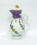 Meissen porcelain chocolate pot of baluster form, the lid with strawberry finial, foliate