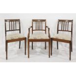 Set of six reproduction mahogany dining chairs including two carvers on square sectioned tapering