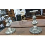 Pair of large turned and weighted table centrepiece candlesticks
