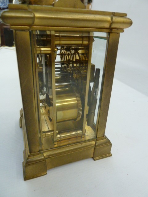 19th century French repeater carriage clock with reeded bar handles, on angular and scroll ends, - Image 3 of 3