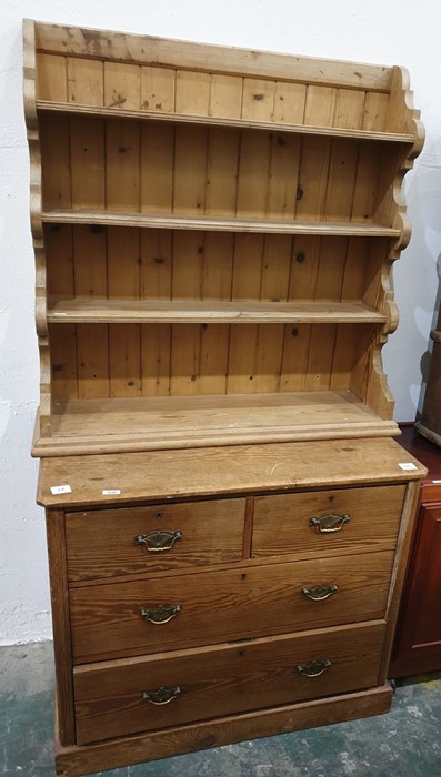 19th century pine chest of two short over two long drawers, on plinth base and a waterfall open