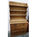 19th century pine chest of two short over two long drawers, on plinth base and a waterfall open
