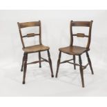 Set of four elm seated Oxford bar back dining chairs with turned supports and stretchers (4)