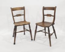 Set of four elm seated Oxford bar back dining chairs with turned supports and stretchers (4)