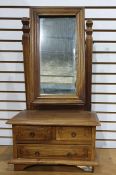 Modern eastern hardwood miniature dressing table with rectangular mirror above base of two short