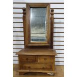 Modern eastern hardwood miniature dressing table with rectangular mirror above base of two short