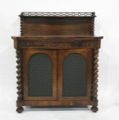 19th century rosewood serpentine fronted chiffonier, the three-quarter galleried back shelf with