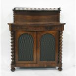 19th century rosewood serpentine fronted chiffonier, the three-quarter galleried back shelf with