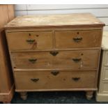 Pine chest of two short over two long drawers, on turned feet, 80.5cm x 82.5cm