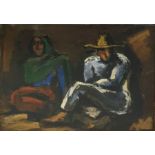 Josef Herman (1911-2000) Oil on canvas  "In Shadow", two seated figures, signed and dated 1968 verso