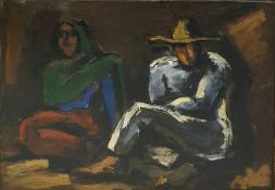 Josef Herman (1911-2000) Oil on canvas  "In Shadow", two seated figures, signed and dated 1968 verso