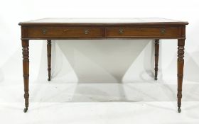 Late Georgian mahogany writing table, the tooled brown leather inset rectangular top with curved
