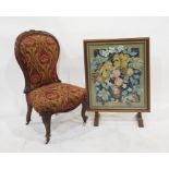 Needlework firescreen and a bedroom chair on cabriole supports, white china castors (2)