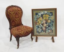 Needlework firescreen and a bedroom chair on cabriole supports, white china castors (2)