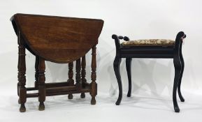 20th century oak gateleg table on turned supports and stretchered base together with a piano