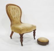 Spoon back salon chair, turned supports, brass china castors and footstool