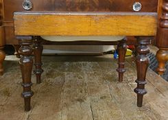 19th century mahogany rectangular bidet with turned supports, 57cm x 43.5cm