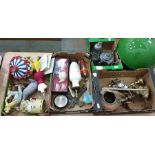 Four boxes of assorted collectables to include pewter items, copper kettle, etc