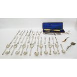 Large quantity of EPNS table flatware, various patterns and sundry yellow handled table knives