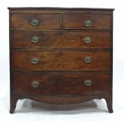 19th century mahogany bow front chest of two short over three long drawers and splayed feet 103.5
