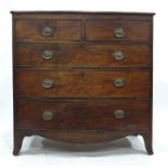 19th century mahogany bow front chest of two short over three long drawers and splayed feet 103.5