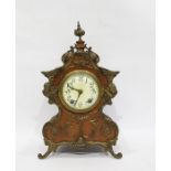 Late 19th/early 20th century walnut and brass mantel clock striking on the half and whole hour,