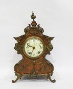 Late 19th/early 20th century walnut and brass mantel clock striking on the half and whole hour,