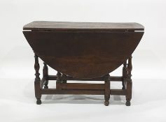 18th century style oak gateleg oval dining table on baluster turned and block supports, to a