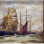 Unattributed (19th century) Oil on canvas  Full masted galleons in a stormy sea, 28cm x 25cm