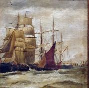 Unattributed (19th century) Oil on canvas  Full masted galleons in a stormy sea, 28cm x 25cm