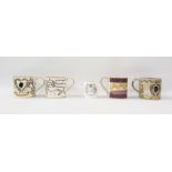 Five Wedgwood commemorative mugs to include 1972 QEII, 1977 Jubilee example, 1953 Second