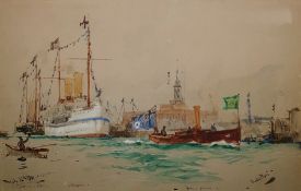 Charles Dixon Watercolour drawing Thames boat procession dated March 16th 1901, with HMY