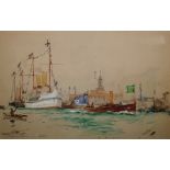 Charles Dixon Watercolour drawing Thames boat procession dated March 16th 1901, with HMY