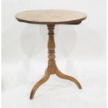 Circular table on baluster turned central column to three legs, 64cm dia,