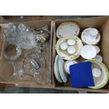 Two boxes of mixed china and glassware to include glass vases, etc