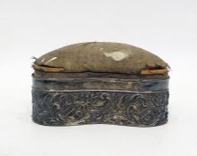 Birmingham silver pin cushion box with hallmarked silver letter 'M' pendant