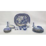 Large quantity of decorative blue and white ware to include a Spode clock, various miniatures,