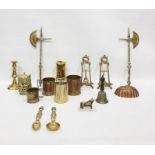 Assorted metalwares to include doorstops, miner's lamp, candlesticks, decorative  items, etc,