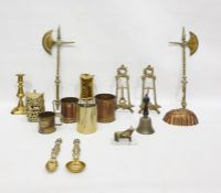 Assorted metalwares to include doorstops, miner's lamp, candlesticks, decorative  items, etc,