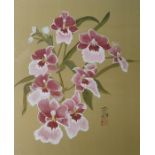 Oriental watercolour drawing of orchids