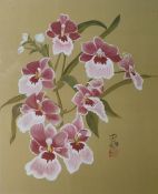 Oriental watercolour drawing of orchids