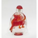 Chinese scent bottle, the clear body decorated with amber winged horse