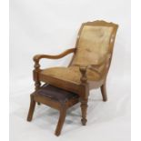 20th century plantation type chair with brown leather upholstered seat and back together with