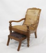 20th century plantation type chair with brown leather upholstered seat and back together with