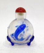 Spherical snuff bottle with blue carp decoration