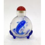 Spherical snuff bottle with blue carp decoration